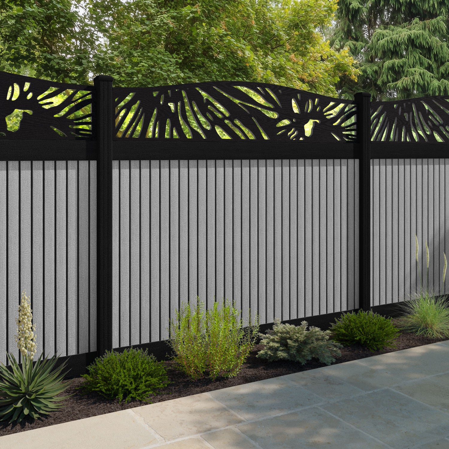 Virtis Poppy Curved Top Fence Panel - Light Grey - with our composite posts