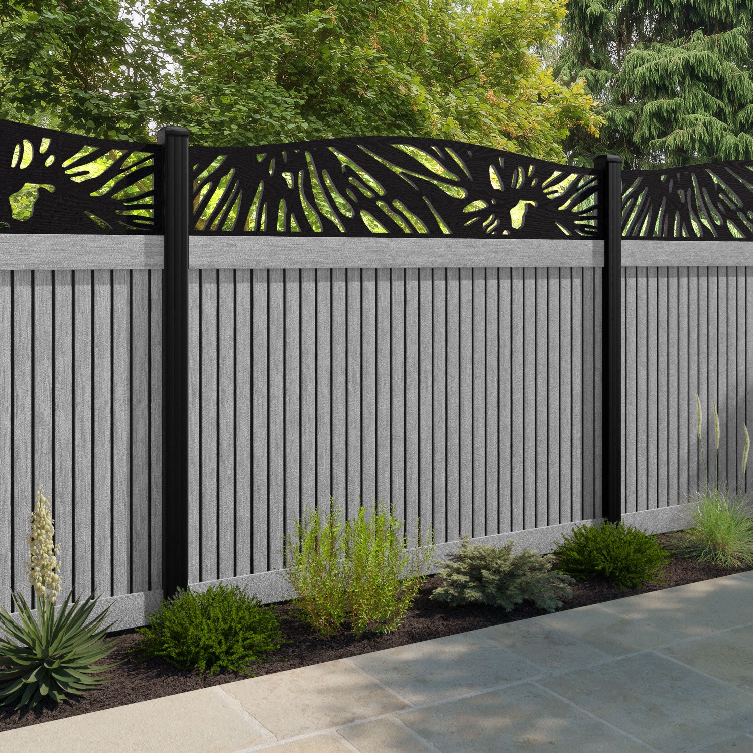 Virtis Poppy Curved Top Fence Panel - Light Grey - with our composite posts