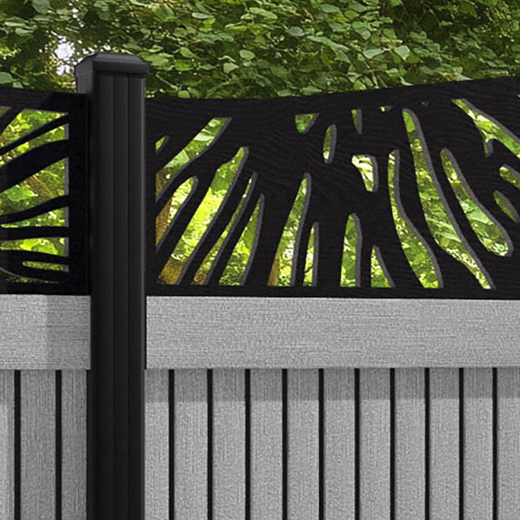 Virtis Poppy Curved Top Fence Panel - Light Grey - with our aluminium posts