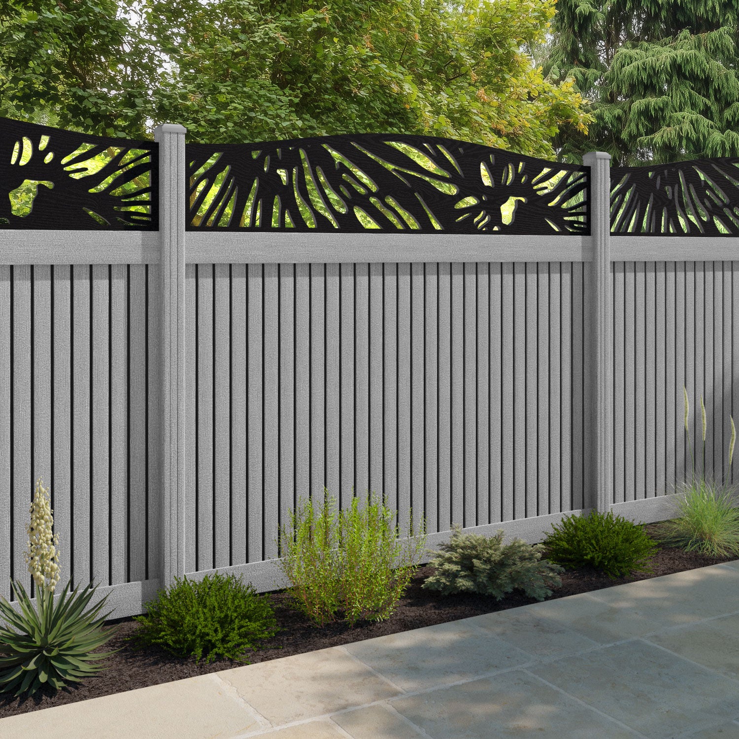 Virtis Poppy Curved Top Fence Panel - Light Grey - with our composite posts