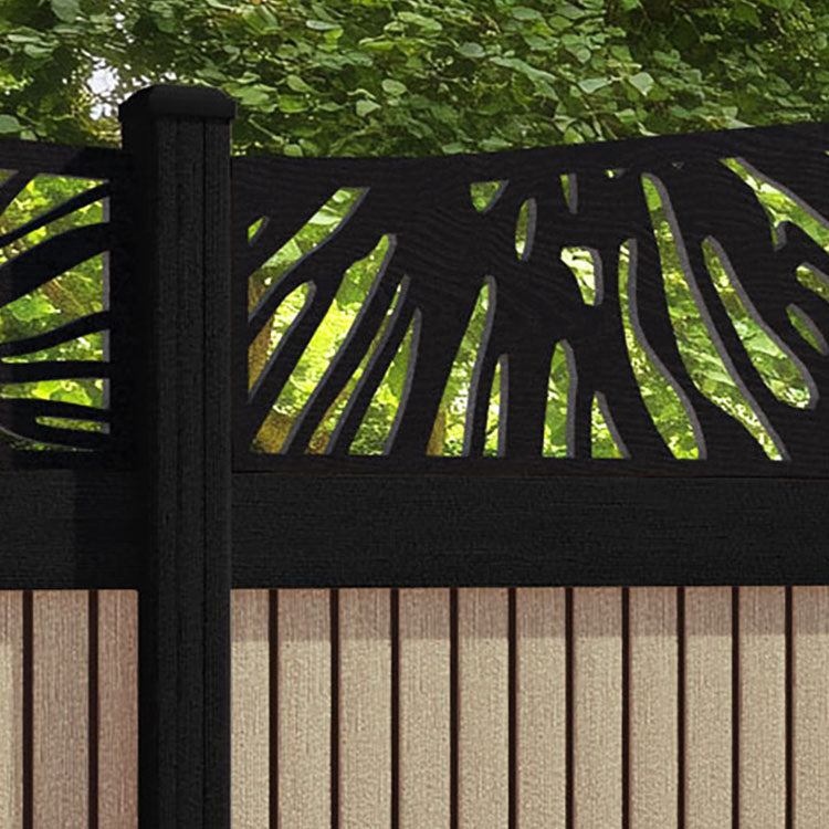 Virtis Poppy Curved Top Fence Panel - Light Oak - with our aluminium posts