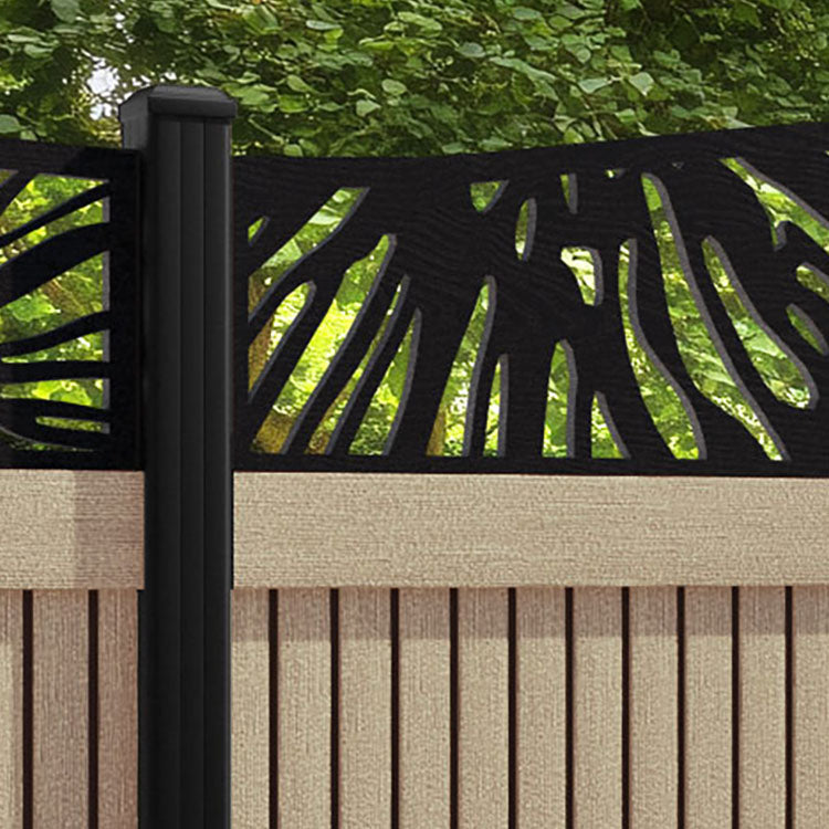 Virtis Poppy Curved Top Fence Panel - Light Oak - with our aluminium posts