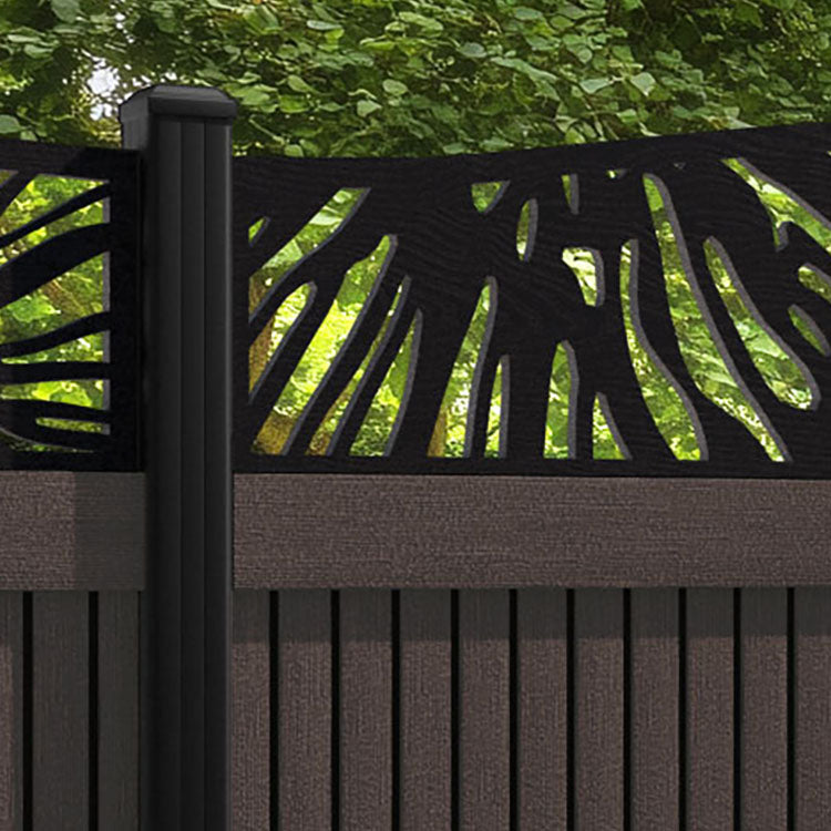 Virtis Poppy Curved Top Fence Panel - Mid Brown - with our aluminium posts