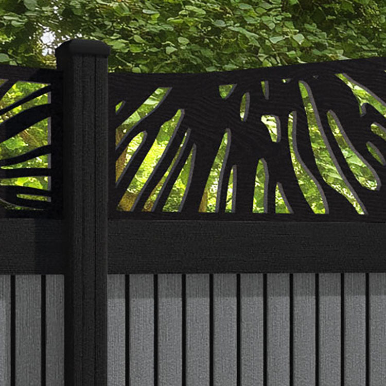 Virtis Poppy Curved Top Fence Panel - Mid Grey - with our aluminium posts