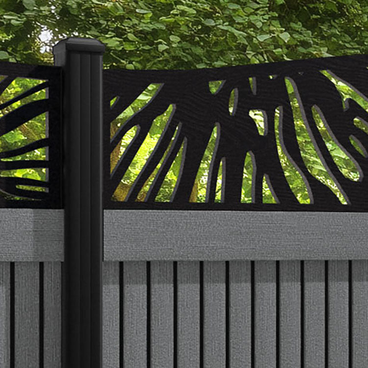 Virtis Poppy Curved Top Fence Panel - Mid Grey - with our aluminium posts