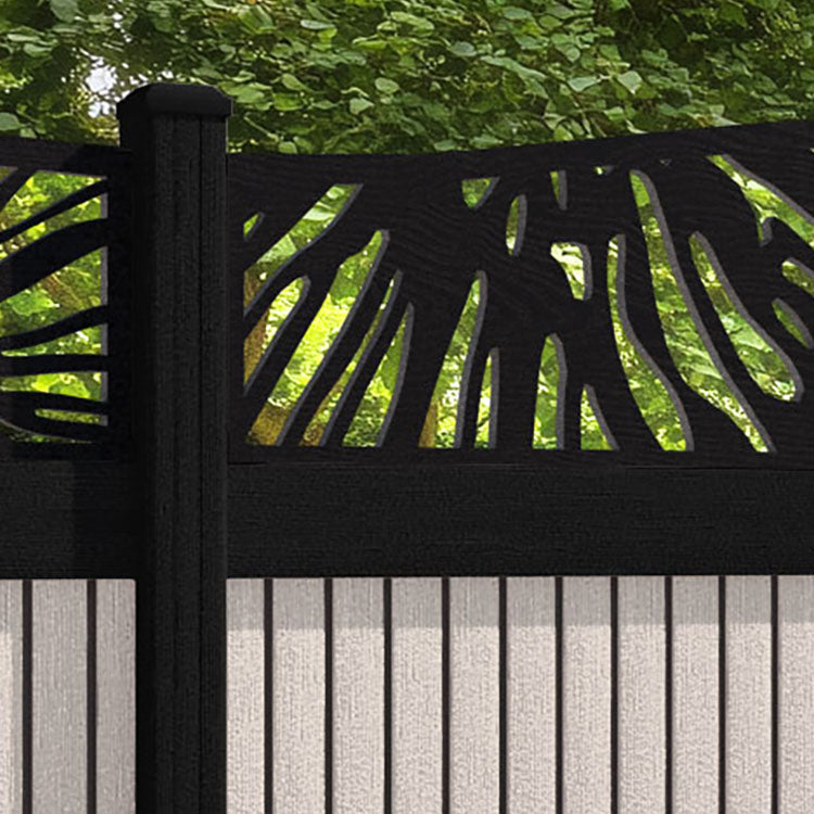 Virtis Poppy Curved Top Fence Panel - Mid Stone - with our aluminium posts