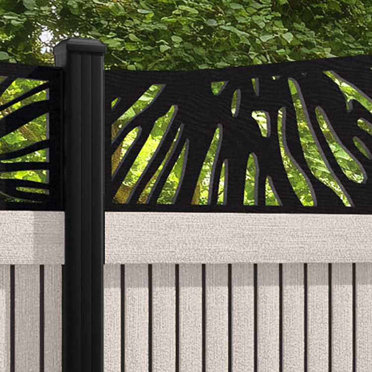 Virtis Poppy Curved Top Fence Panel - Mid Stone - with our aluminium posts
