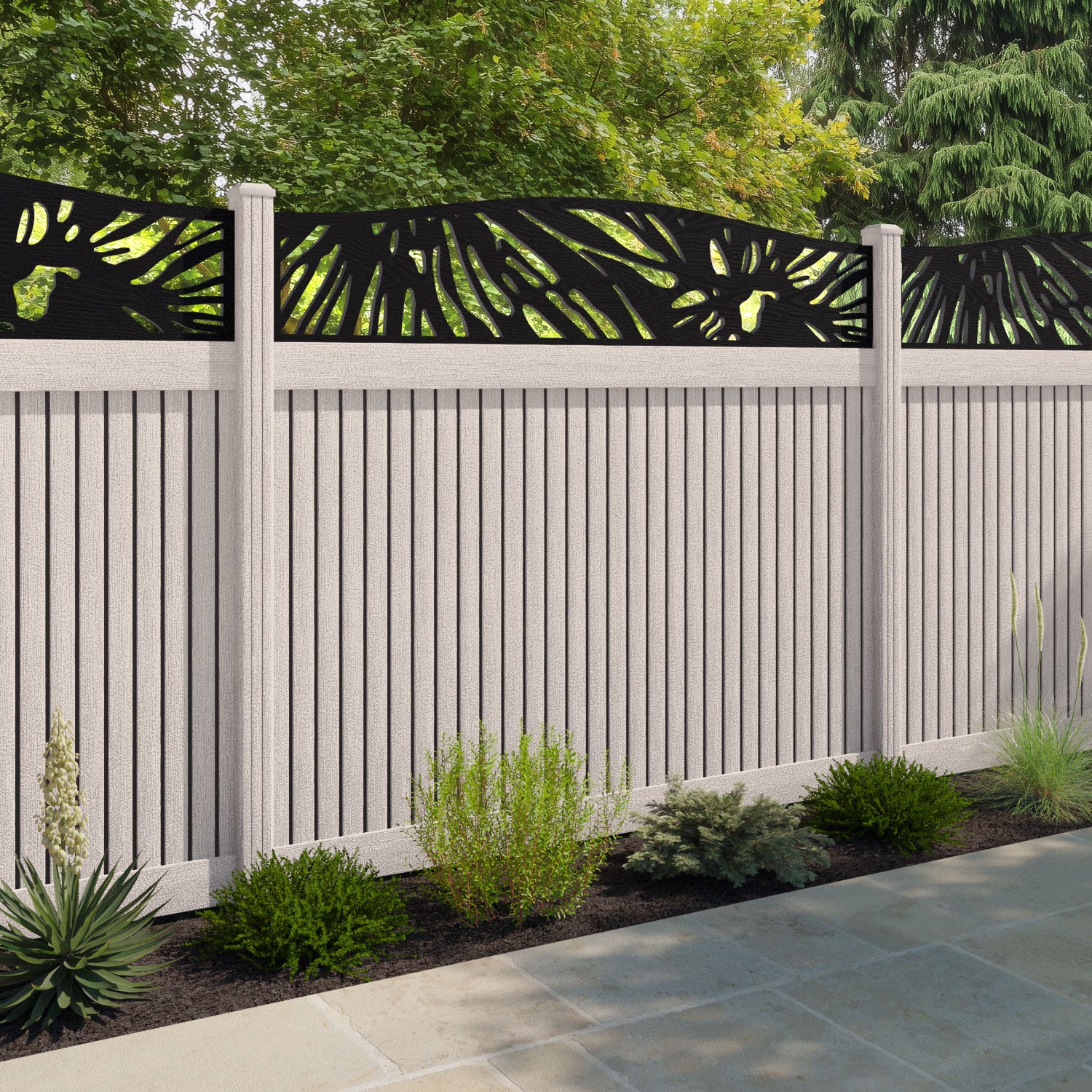 Virtis Poppy Curved Top Fence Panel - Mid Stone - with our composite posts