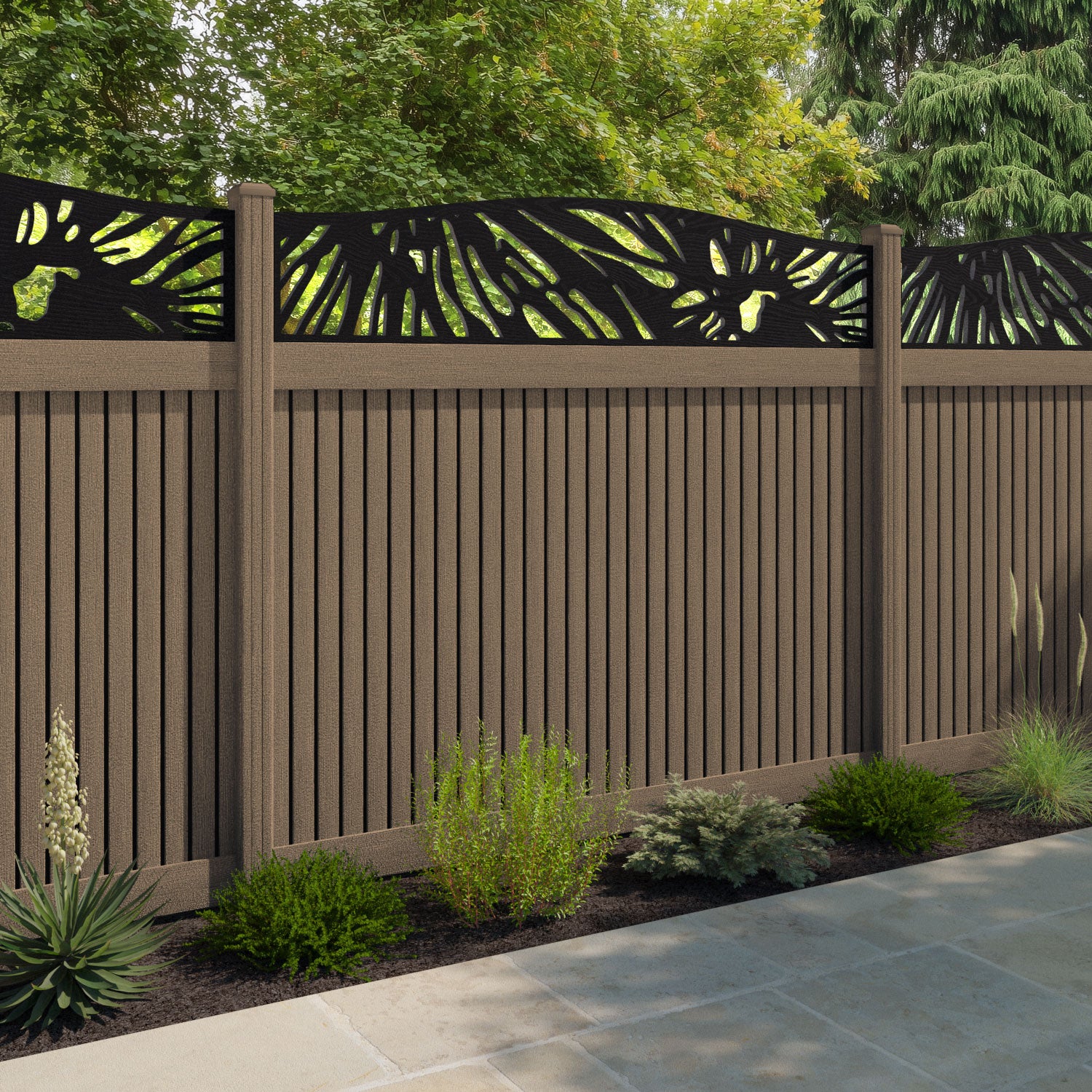 Virtis Poppy Curved Top Fence Panel - Teak - with our composite posts