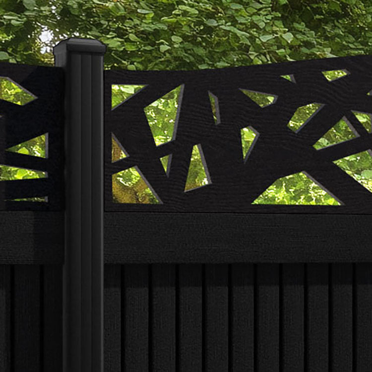 Virtis Prism Curved Top Fence Panel - Black - with our aluminium posts