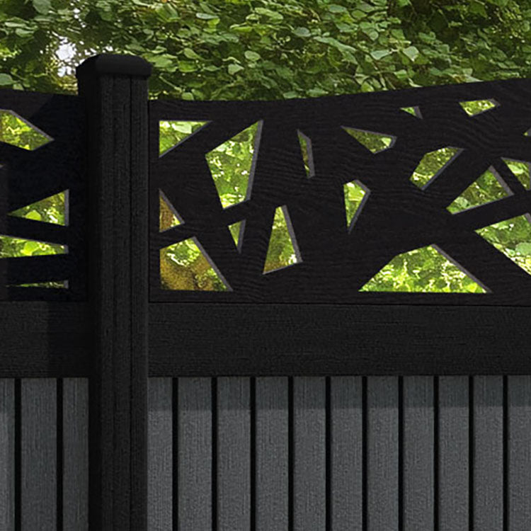 Virtis Prism Curved Top Fence Panel - Dark Grey - with our composite posts