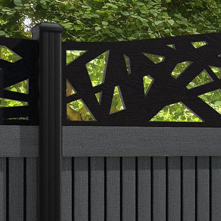 Virtis Prism Curved Top Fence Panel - Dark Grey - with our aluminium posts
