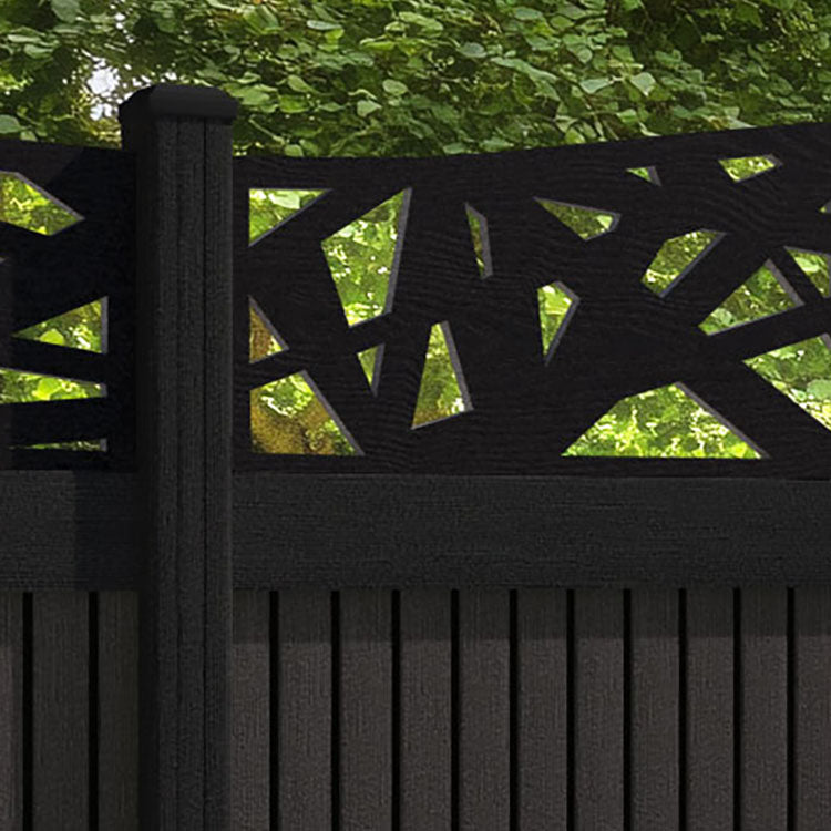 Virtis Prism Curved Top Fence Panel - Dark Oak - with our composite posts