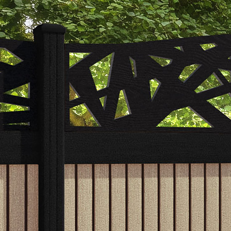 Virtis Prism Curved Top Fence Panel - Light Oak - with our composite posts