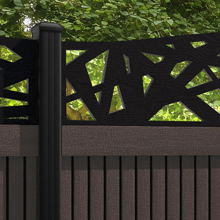 Virtis Prism Curved Top Fence Panel - Mid Brown - with our aluminium posts