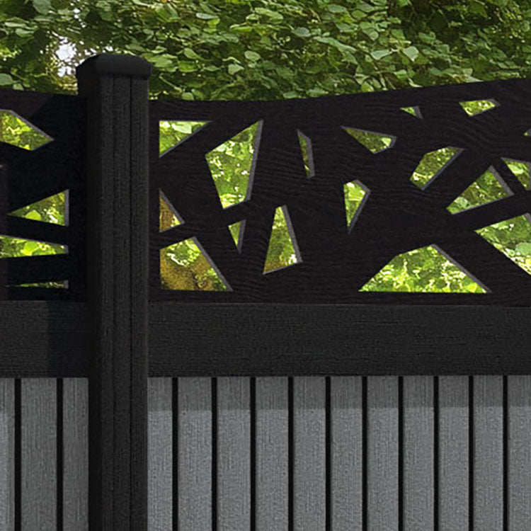Virtis Prism Curved Top Fence Panel - Mid Grey - with our aluminium posts