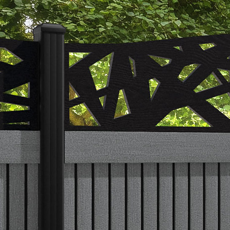 Virtis Prism Curved Top Fence Panel - Mid Grey - with our aluminium posts