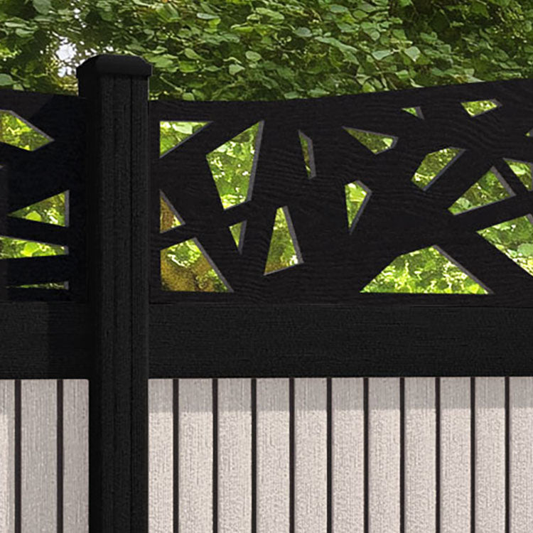 Virtis Prism Curved Top Fence Panel - Mid Stone - with our aluminium posts