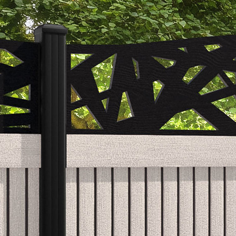 Virtis Prism Curved Top Fence Panel - Mid Stone - with our aluminium posts