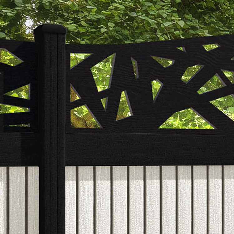 Virtis Prism Curved Top Fence Panel - Light Stone - with our aluminium posts