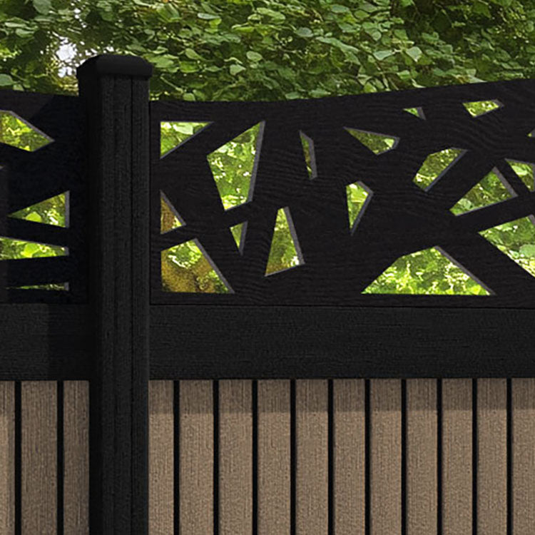 Virtis Prism Curved Top Fence Panel - Teak - with our composite posts
