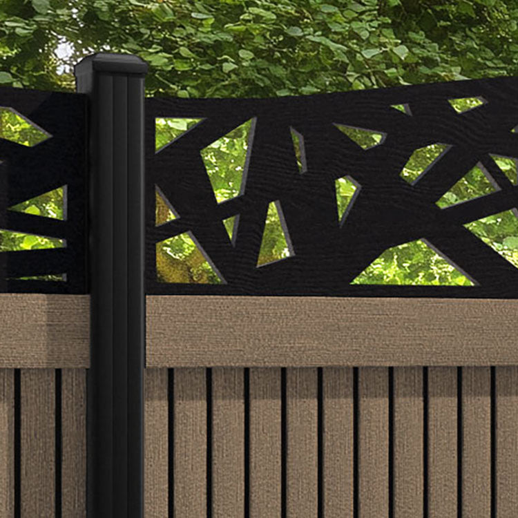 Virtis Prism Curved Top Fence Panel - Teak - with our aluminium posts