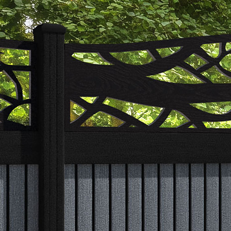 Virtis Twilight Curved Top Fence Panel - Anthracite - with our composite posts