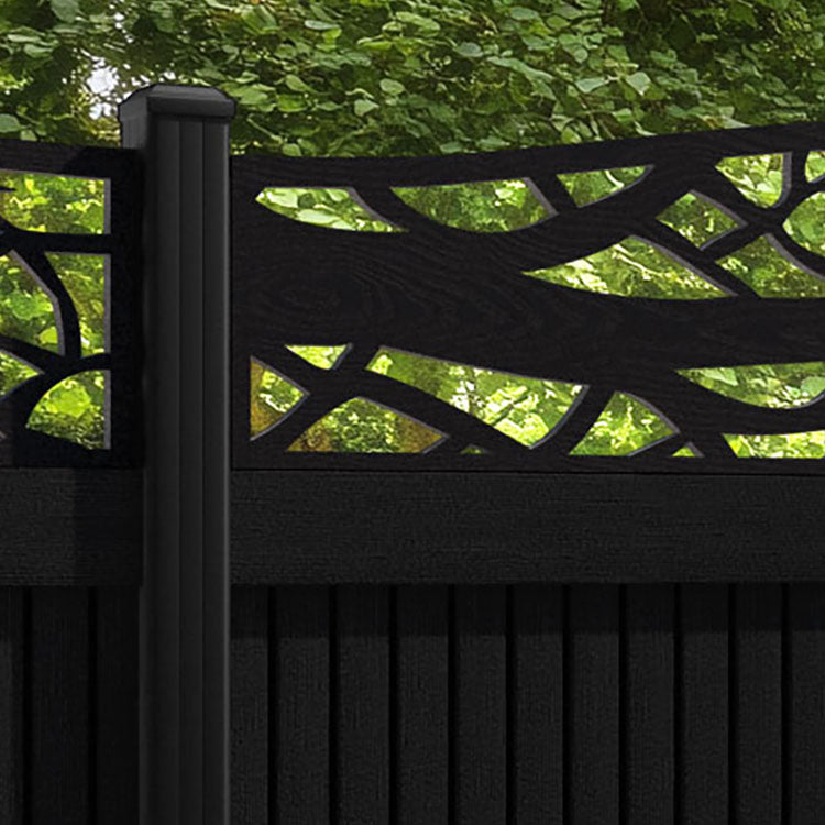 Virtis Twilight Curved Top Fence Panel - Black - with our aluminium posts