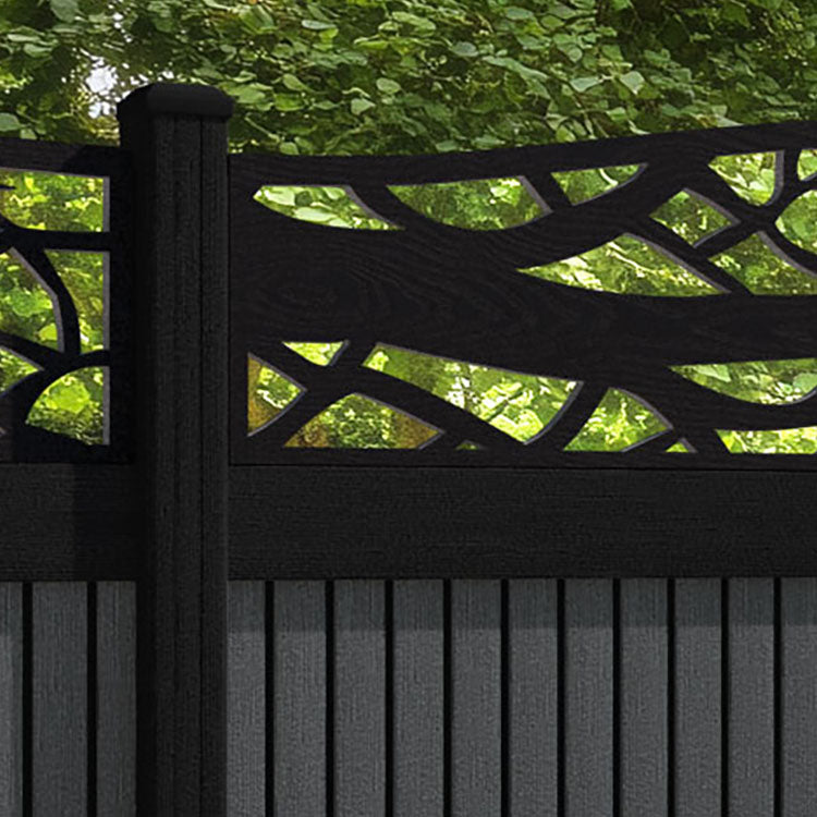 Virtis Twilight Curved Top Fence Panel - Dark Grey - with our composite posts