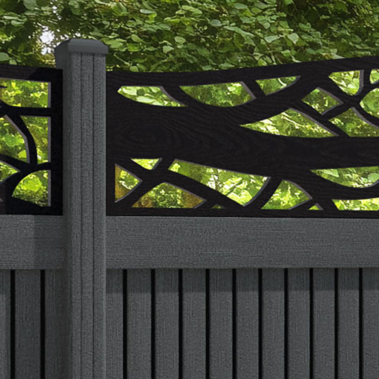 Virtis Twilight Curved Top Fence Panel - Dark Grey - with our composite posts