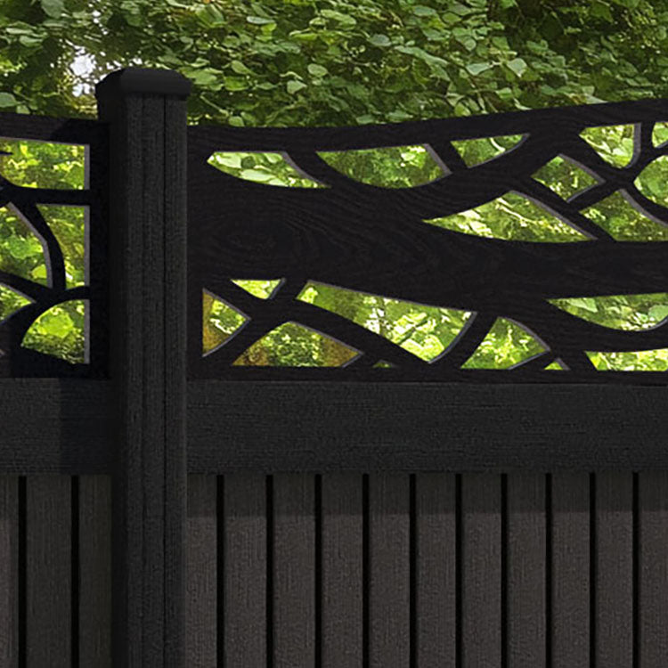 Virtis Twilight Curved Top Fence Panel - Dark Oak - with our composite posts