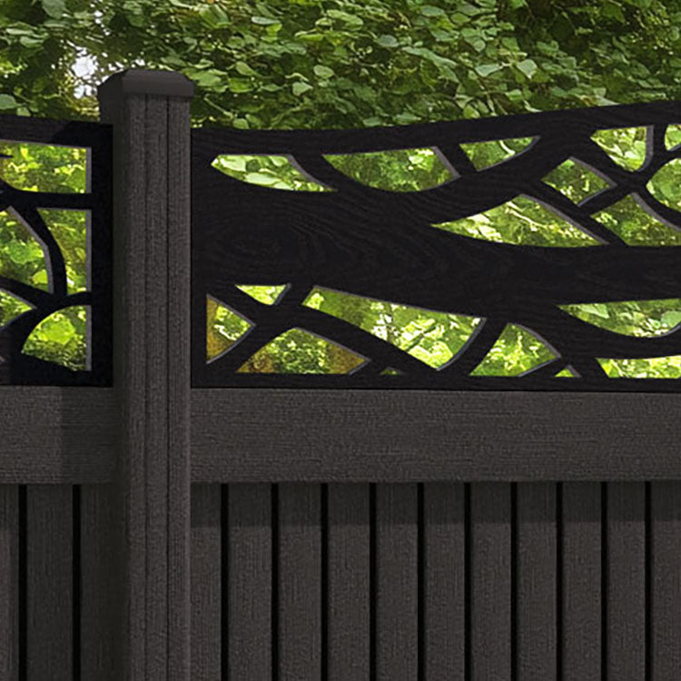 Virtis Twilight Curved Top Fence Panel - Dark Oak - with our composite posts