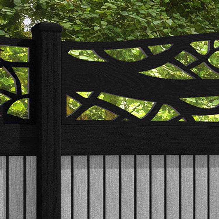 Virtis Twilight Curved Top Fence Panel - Light Grey - with our aluminium posts