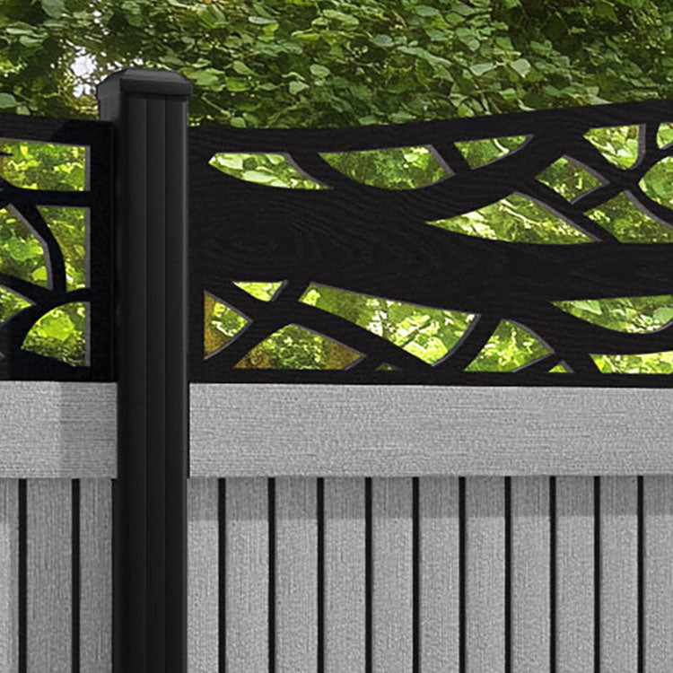 Virtis Twilight Curved Top Fence Panel - Light Grey - with our aluminium posts