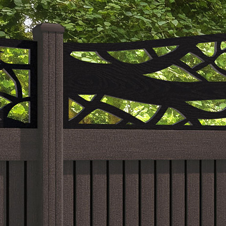 Virtis Twilight Curved Top Fence Panel - Mid Brown - with our composite posts