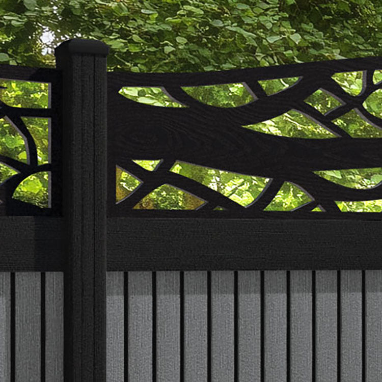 Virtis Twilight Curved Top Fence Panel - Mid Grey - with our composite posts