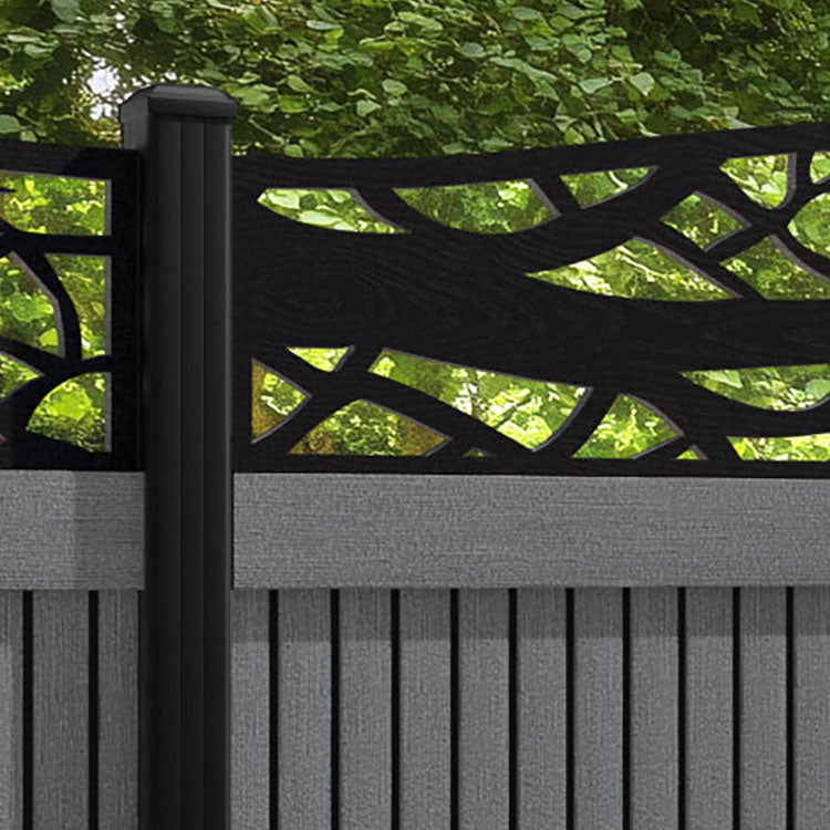 Virtis Twilight Curved Top Fence Panel - Mid Grey - with our aluminium posts