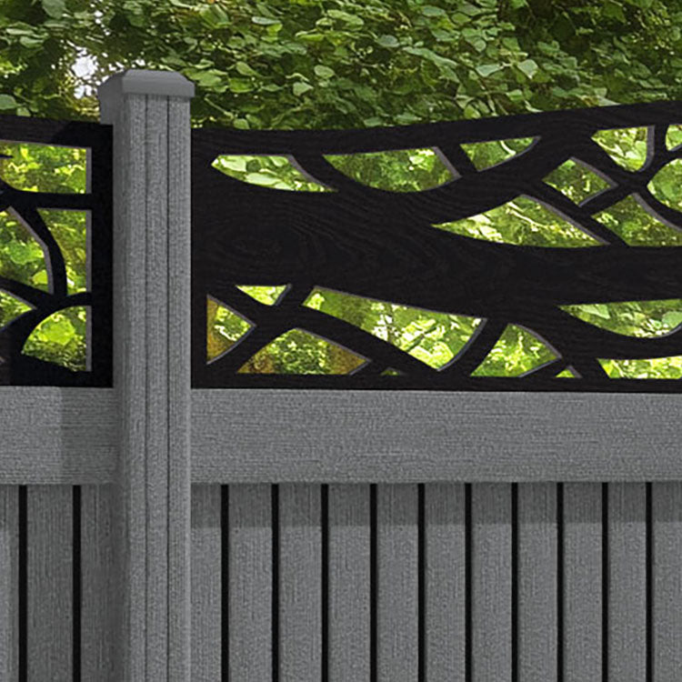 Virtis Twilight Curved Top Fence Panel - Mid Grey - with our composite posts