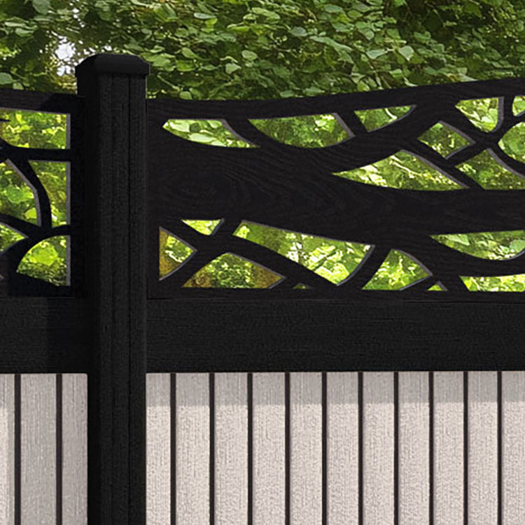 Virtis Twilight Curved Top Fence Panel - Mid Stone - with our composite posts
