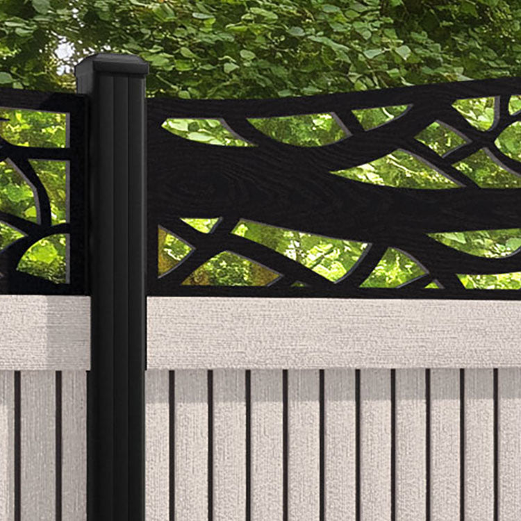 Virtis Twilight Curved Top Fence Panel - Mid Stone - with our aluminium posts