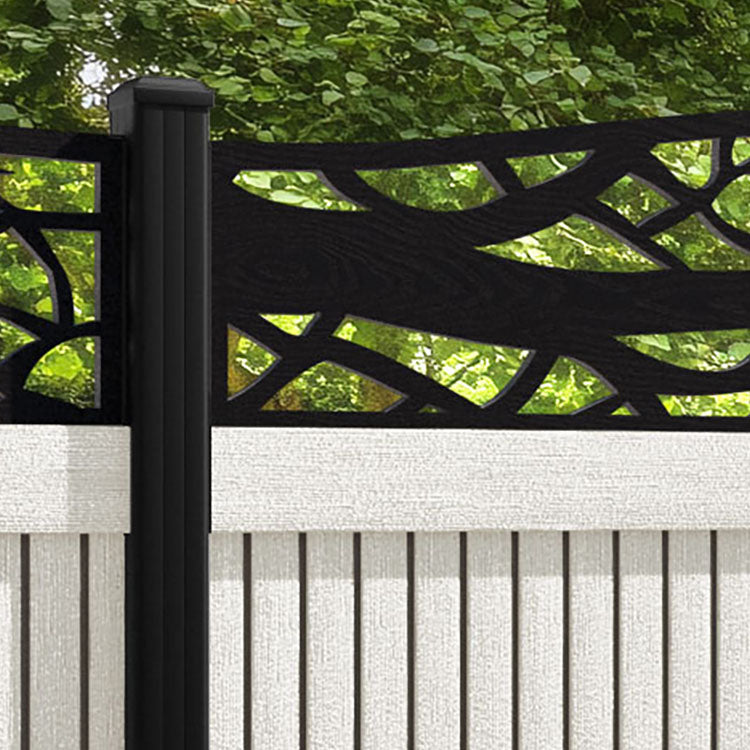 Virtis Twilight Curved Top Fence Panel - Light Stone - with our aluminium posts