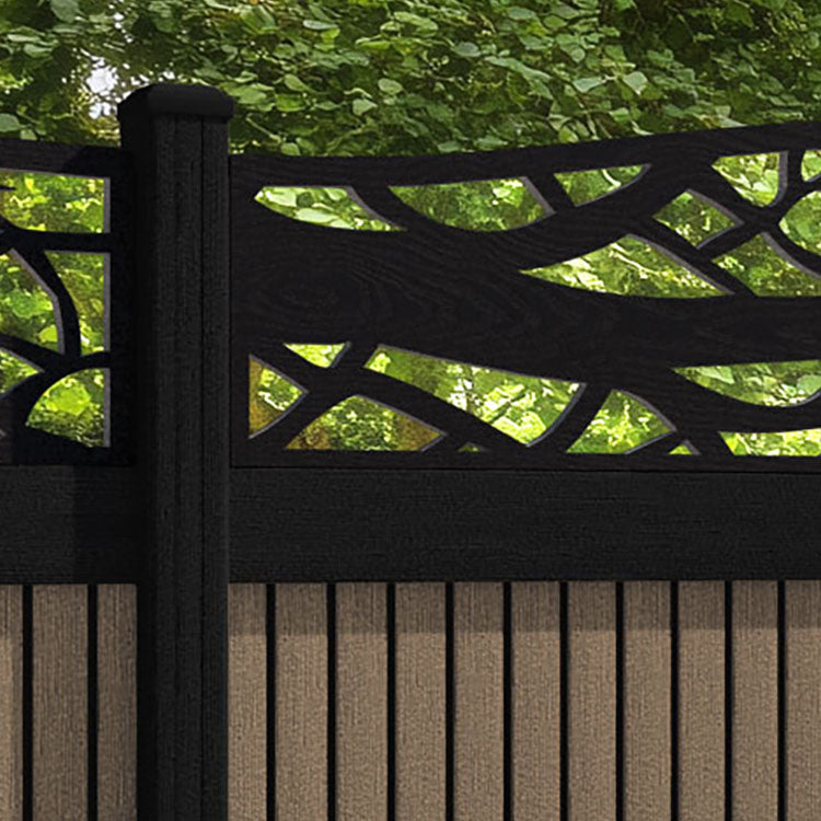 Virtis Twilight Curved Top Fence Panel - Teak - with our composite posts