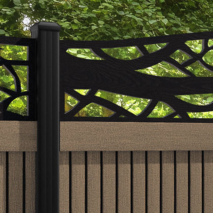 Virtis Twilight Curved Top Fence Panel - Teak - with our aluminium posts