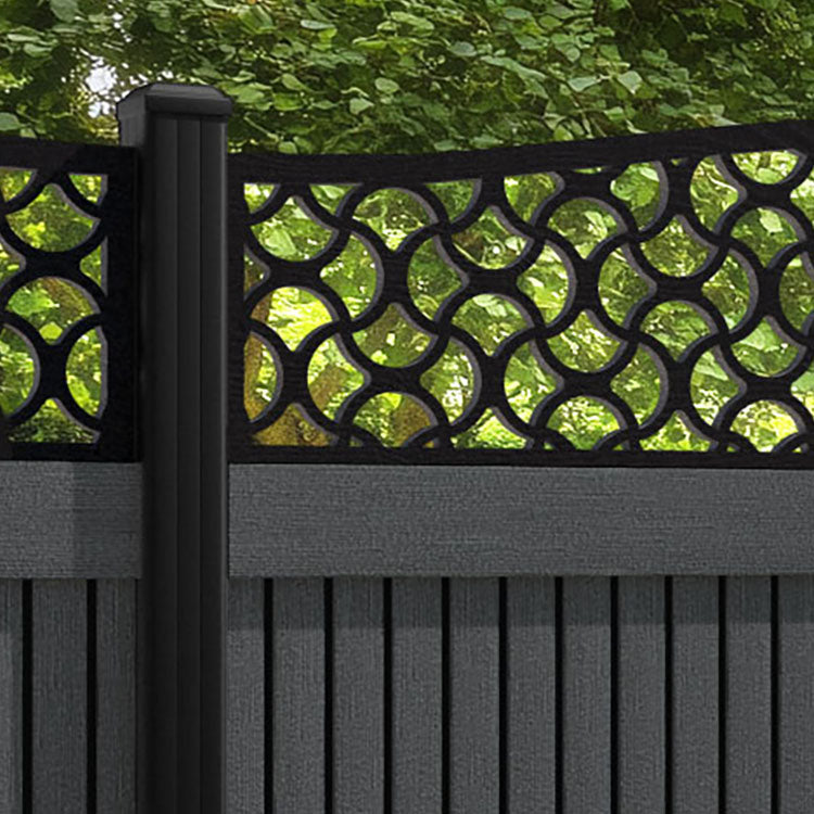Virtis Vida Curved Top Fence Panel - Dark Grey - with our aluminium posts