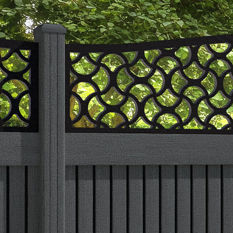 Virtis Vida Curved Top Fence Panel - Dark Grey - with our composite posts