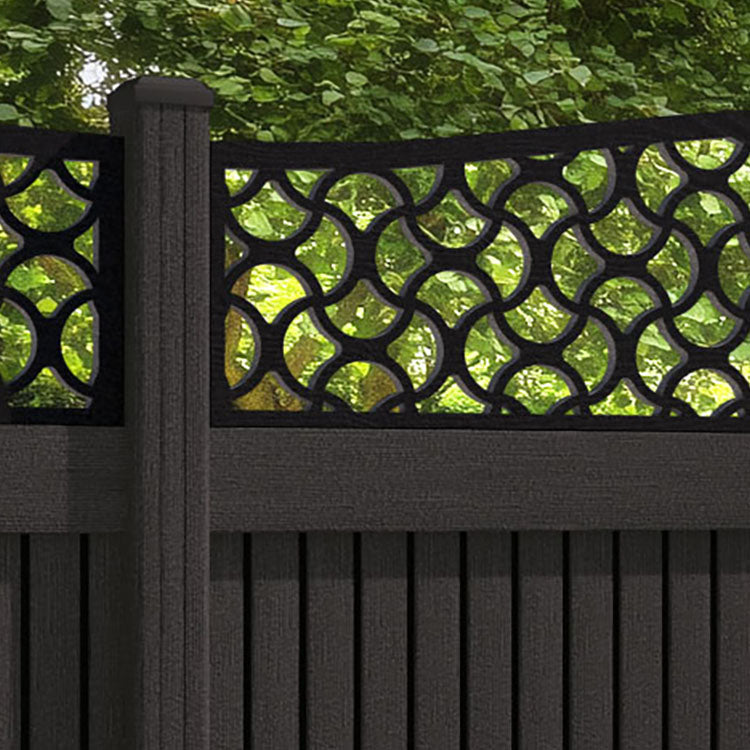 Virtis Vida Curved Top Fence Panel - Dark Oak - with our composite posts