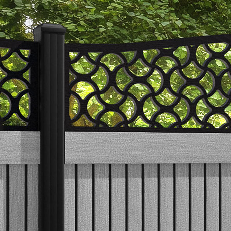Virtis Vida Curved Top Fence Panel - Light Grey - with our aluminium posts