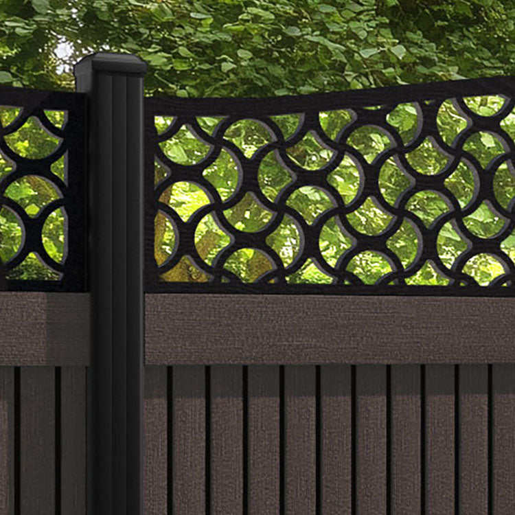 Virtis Vida Curved Top Fence Panel - Mid Brown - with our aluminium posts