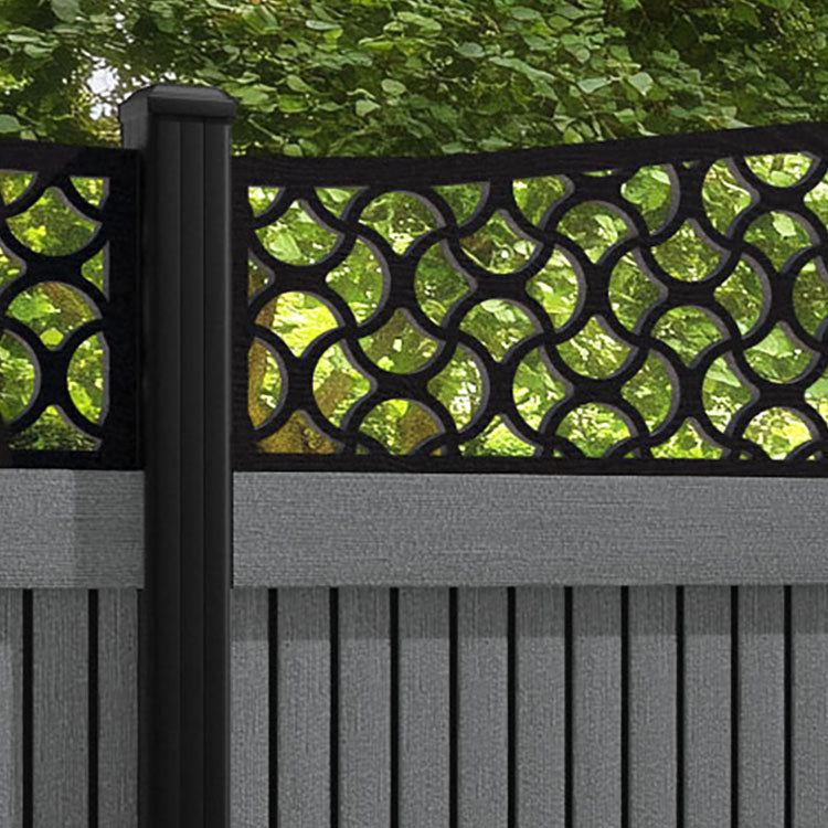 Virtis Vida Curved Top Fence Panel - Mid Grey - with our aluminium posts