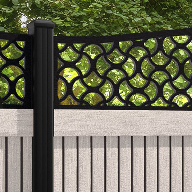 Virtis Vida Curved Top Fence Panel - Mid Stone - with our aluminium posts